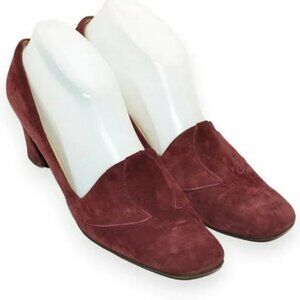 Vintage 70s Eva Burgundy Wine Brown-Red Italian Leather Suede Pumps Heels 8.5 N